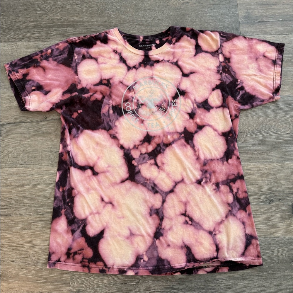 Vintage Starbucks Bleach Tie Dye Distressed Short Sleeve Shirt